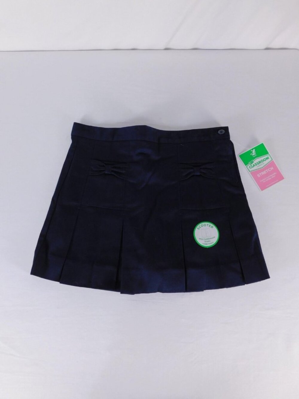 Classroom Uniforms Skirt Girls 10-12 Blue Pleated Pull On Adjustable Waist Bow